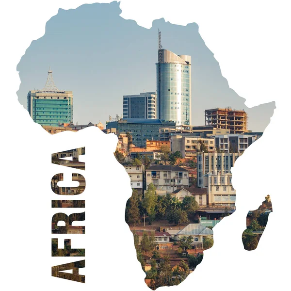 Kigali city buildings inside Africa shape continent — Stock Photo, Image