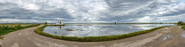 Panorama ultra large des rizières et des routes inondées — Photo