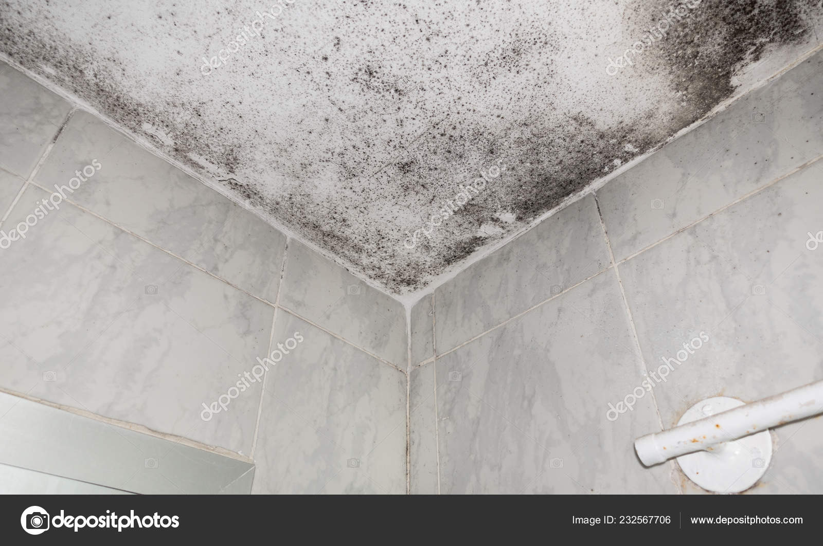 Damp Patches In Bath Roof Bottom View Stock Photo