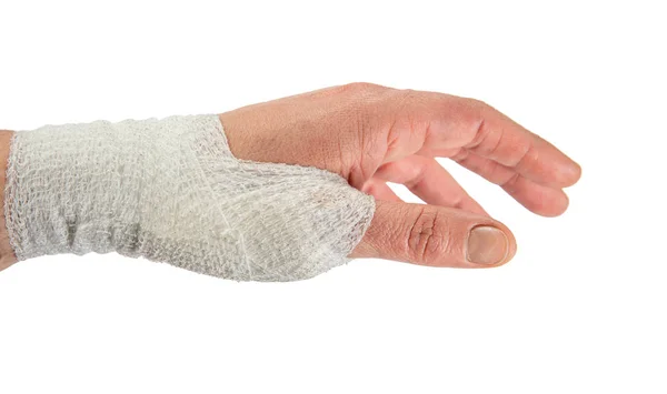 Femme blanche main gauche avec pansement chirurgical — Photo