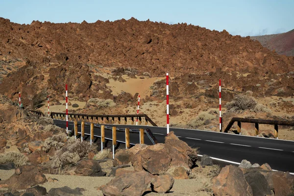 Road across volcanic fields of lava in Tenerife — Stock Photo, Image