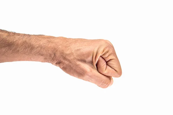 Perfil vista de caucásico hombre cerrado puño izquierdo — Foto de Stock