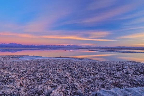 Sunset over Atacama salar and Chaxa lagoon — Stock Photo, Image