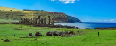 Huge panorama of Moai statues on Easter Island. Ahu Tongariki clipart