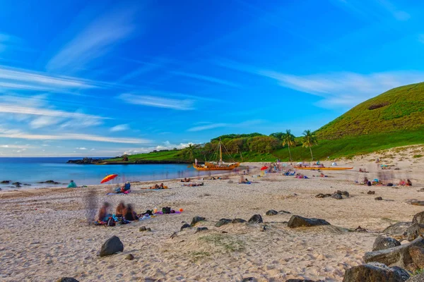 Anakena Beach ultra lång exponering i Påskön — Stockfoto