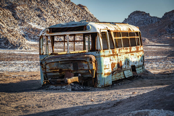 Abandoned bus in the desert of Atacama, Chile