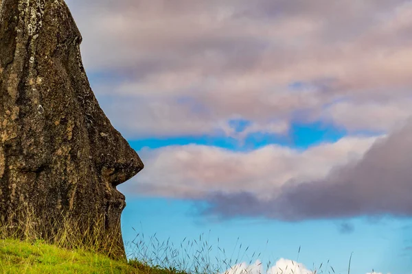 Profil kilátás moai tetején a domb — Stock Fotó