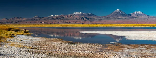 Cejar lagoon and volcano peaks in the background — Stock Photo, Image