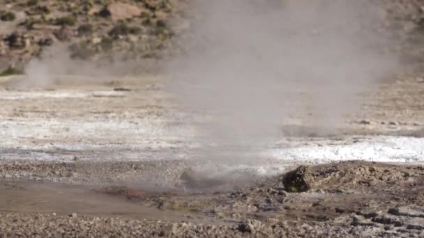 Detailed closeup view of hotspring with smoke — Stock Video