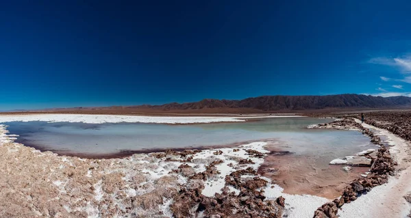 Baltinache Hidden lagoons salt lakes with tourists — Stock Photo, Image