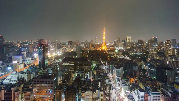 Vista noturna de Tóquio com torre, exposição longa — Fotografia de Stock