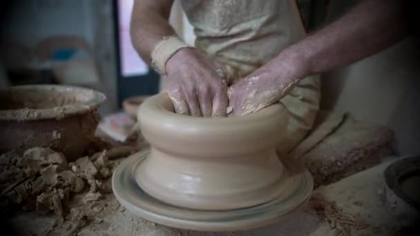 Working in traditional pottery, closeup view — Stock Video