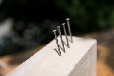 Ahşap metal çivi kümesi.