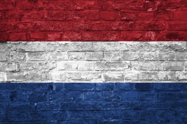 Hollanda bayrağı bir eski tuğla duvar arka plan, yüzey üzerinde