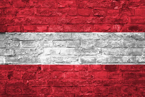 Σημαία Της Αυστρίας Πάνω Από Ένα Παλιό Τούβλο Τοίχο Υπόβαθρο — Φωτογραφία Αρχείου