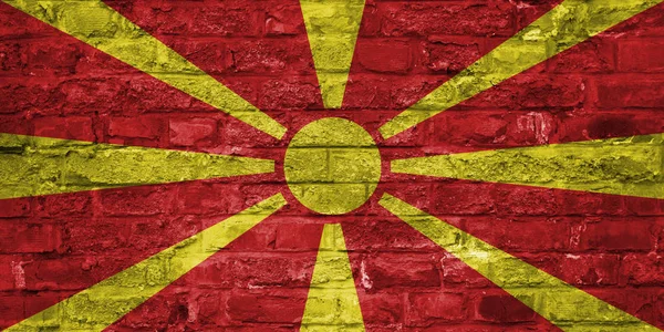 Bandera Macedonia Sobre Viejo Fondo Pared Ladrillo Superficie — Foto de Stock