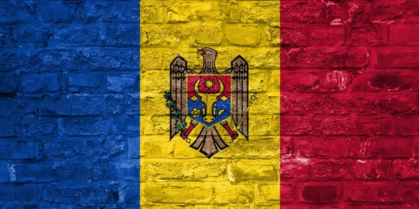 Drapeau Moldavie Sur Vieux Fond Mur Briques Surface — Photo