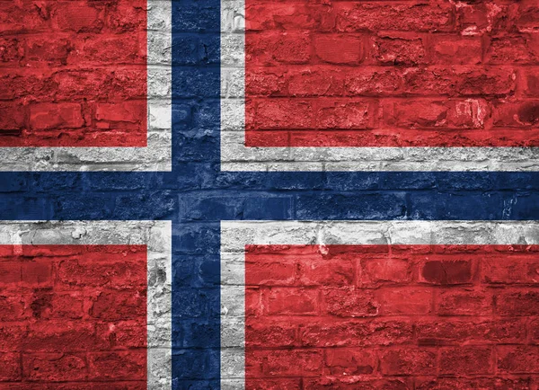 Σημαία Της Νορβηγίας Πέρα Από Ένα Παλιό Τούβλο Τοίχο Υπόβαθρο — Φωτογραφία Αρχείου