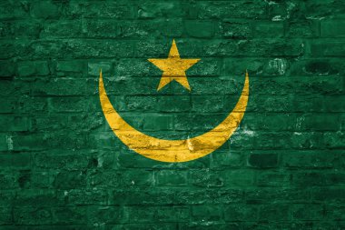 Moritanya bayrağı bir eski tuğla duvar arka plan, yüzey üzerinde