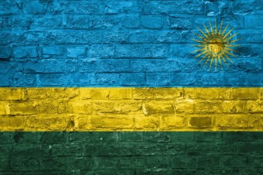 Bir eski tuğla duvar arka plan, yüzey üzerinde Ruanda Cumhuriyeti bayrağı