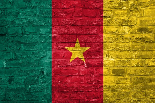 Kamerunaflagge Über Einem Alten Backsteinmauerhintergrund Oberfläche — Stockfoto