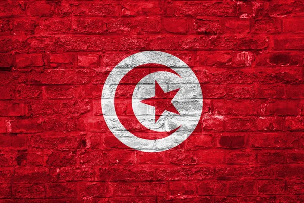 Drapeau Tunisie Sur Vieux Fond Mur Briques Surface — Photo