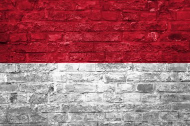 Endonezya bayrağı bir eski tuğla duvar arka plan, yüzey üzerinde