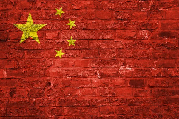 中国国旗旧砖墙背景 — 图库照片
