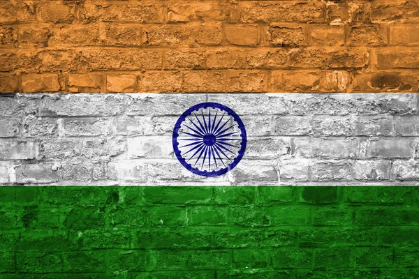 Bandeira Índia Sobre Fundo Parede Tijolo Velho Superfície — Fotografia de Stock