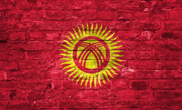 Több Mint Egy Régi Téglafal Háttér Felületi Krygystan Zászlaja — Stock Fotó