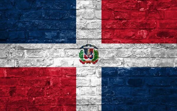 Флаг Доминиканской Республики Фоне Старой Кирпичной Стены Поверхность — стоковое фото