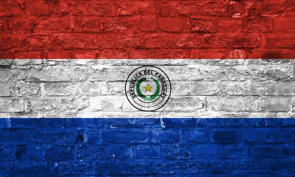 Флаг Парагвая Фоне Старой Кирпичной Стены Поверхность — стоковое фото