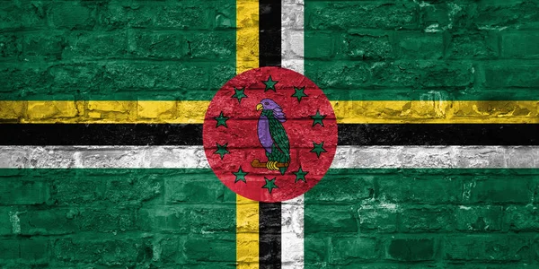 Флаг Доминики Фоне Старой Кирпичной Стены Поверхность — стоковое фото