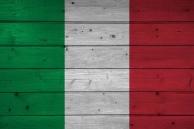 Ahşap arka plan, yüzey üzerinde bayrağı İtalya'nın. Ahşap duvar, plakalar. Ulusal bayrak.