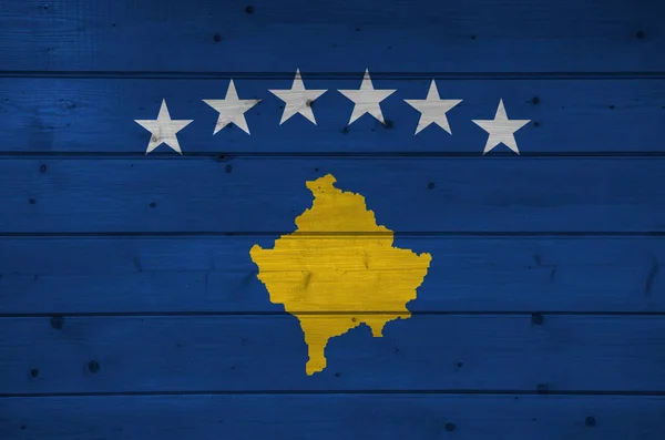 Флаг Косово Деревянном Фоне Поверхность Деревянная Стена Доски Государственный Флаг — стоковое фото