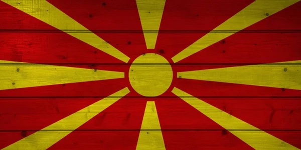 Bandera Macedonia Sobre Fondo Madera Superficie Pared Madera Tablones Bandera — Foto de Stock