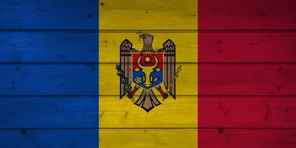 Bandera Moldova Sobre Fondo Madera Superficie Pared Madera Tablones Bandera — Foto de Stock