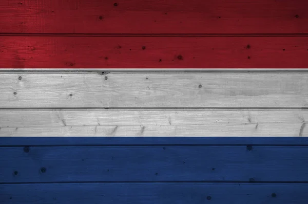 Флаг Нидерландов Деревянном Фоне Поверхность Деревянная Стена Доски Государственный Флаг — стоковое фото