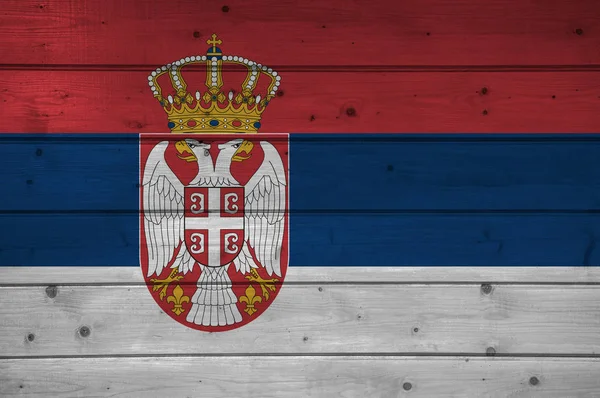 Flag Serbia Wooden Background Surface Wooden Wall Planks National Flag — Stock Photo, Image