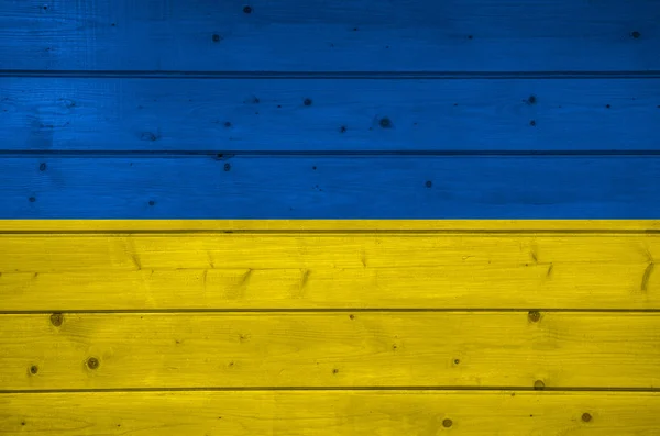 Ukrayna Bayrağı Ahşap Arka Plan Yüzey Üzerinde Ahşap Duvar Plakalar — Stok fotoğraf
