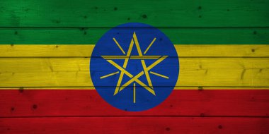 Etiyopya bayrağı ahşap arka plan, yüzey üzerinde. Ahşap duvar, plakalar. Ulusal bayrak