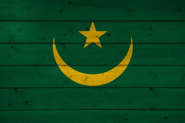 Moritanya bayrağı ahşap arka plan, yüzey üzerinde. Ahşap duvar, plakalar. Ulusal bayrak