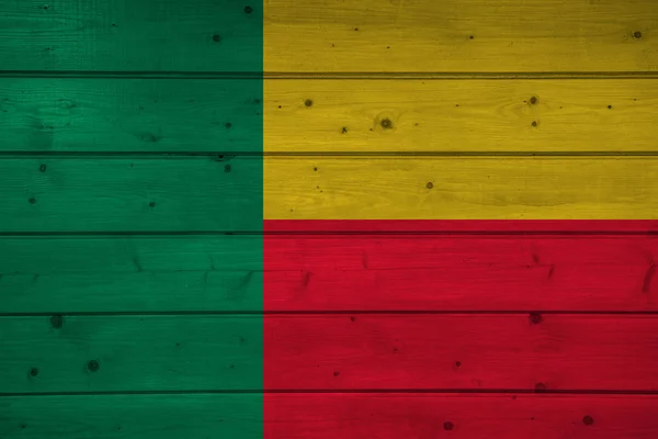 Benin Fahne Auf Holzgrund Oberfläche Holzwand Bretter Nationalflagge — Stockfoto