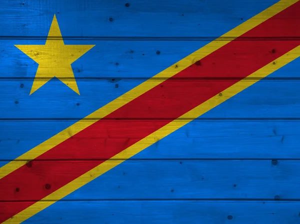 Flag of Democratic Republic of Congo on wooden background, surface. Wooden wall, planks. National flag