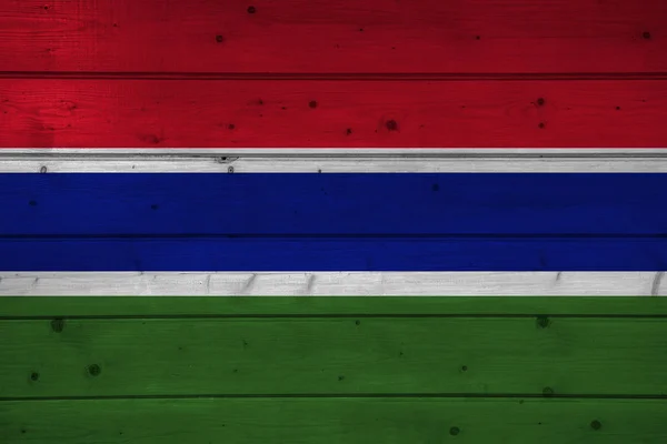 Флаг Гамбии Деревянном Фоне Поверхность Деревянная Стена Доски Государственный Флаг — стоковое фото