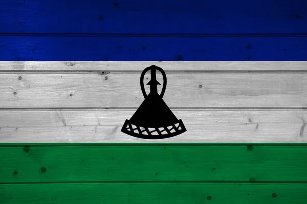 Флаг Лесото Деревянном Фоне Поверхность Деревянная Стена Доски Государственный Флаг — стоковое фото