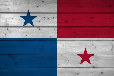 Panama bayrağı ahşap arka plan, yüzey üzerinde. Ahşap duvar, plakalar. Ulusal bayrak
