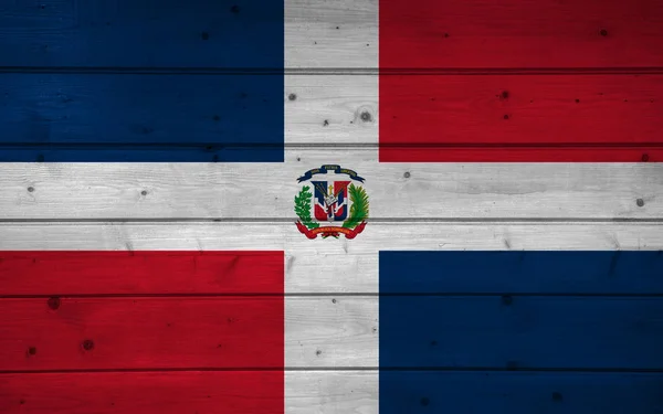 Флаг Доминиканской Республики Деревянном Фоне Поверхность Деревянная Стена Доски Государственный — стоковое фото