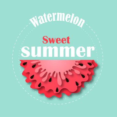Gazetede karpuz simge stil kesti. Siyah tohumları ile. Beyaz arka plan üzerinde izole vektör çizim. Dekoratif yaz Satılık el ilanları, afişler, kartları için şablon.