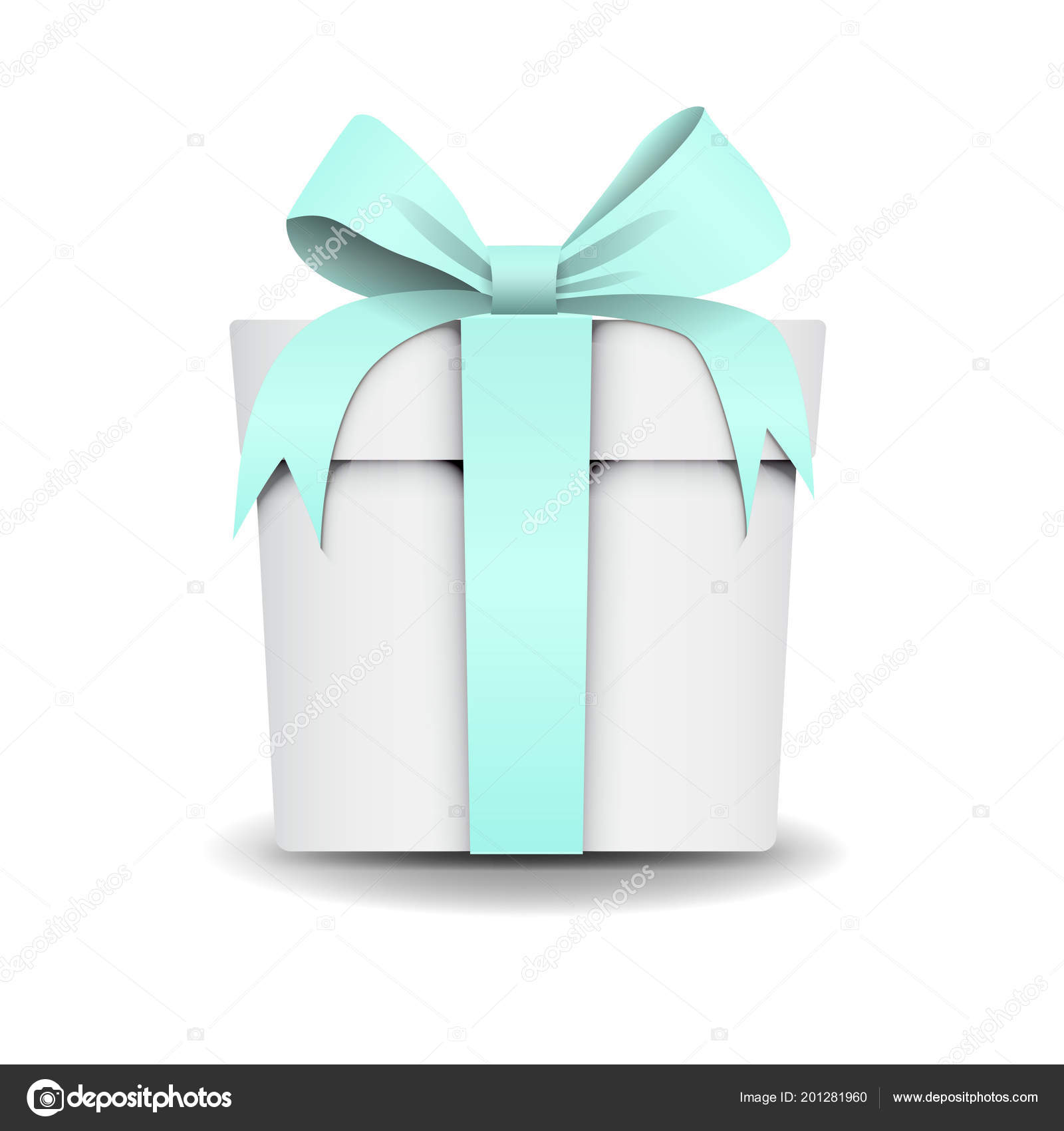 White square gift box with light green ribbon bow Vector Image
